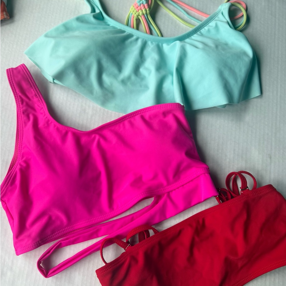 Bright Mixed Bikini Tops - Aqua, Hot Pink & Red
